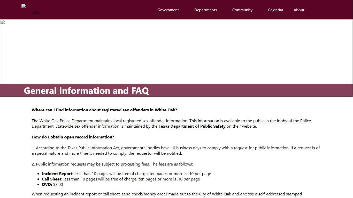 City of White Oak - Police FAQs